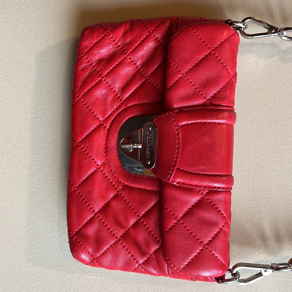 Calvin Klein red leather quilted crossbody bag